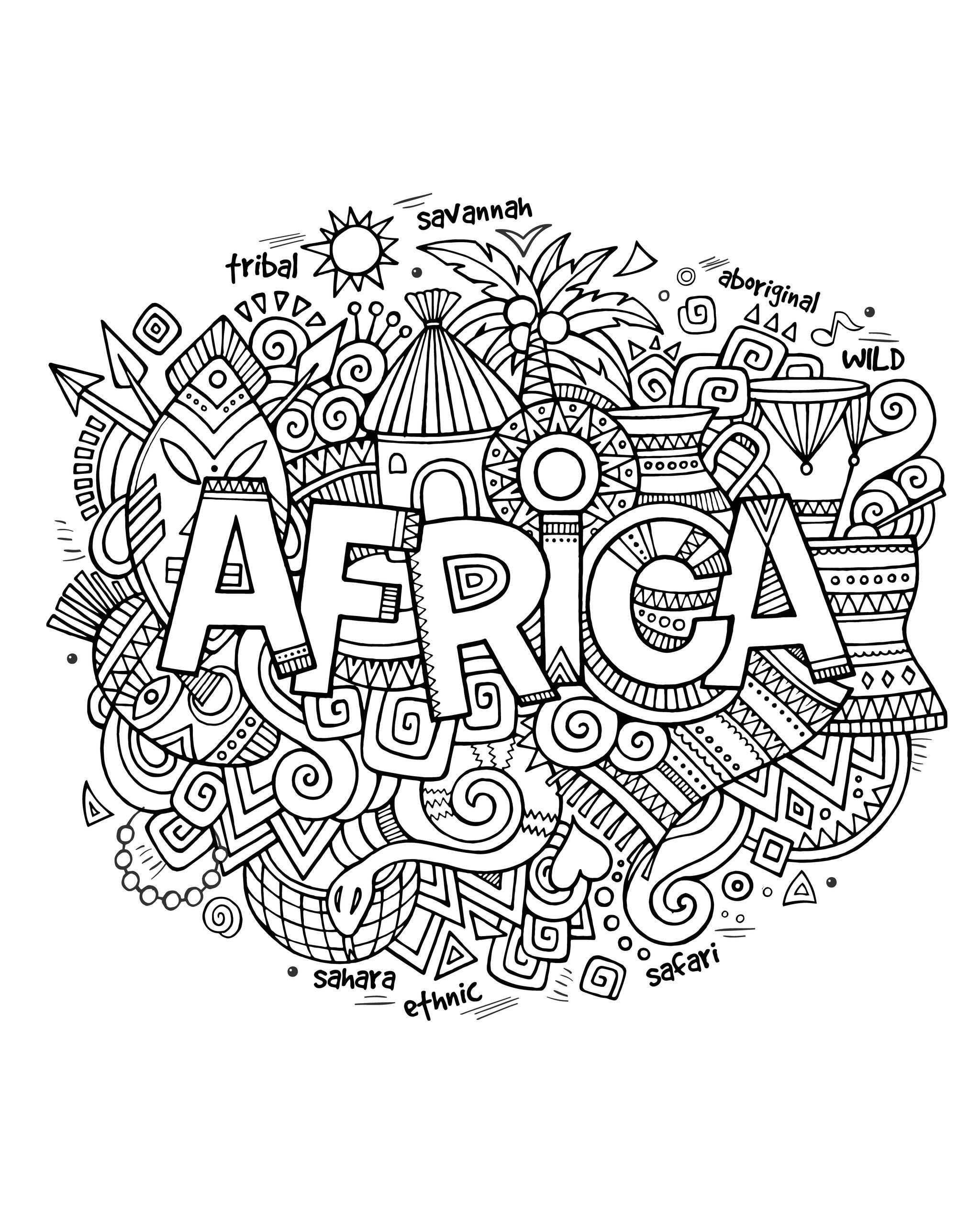 Desenhos simples grátis para colorir de África