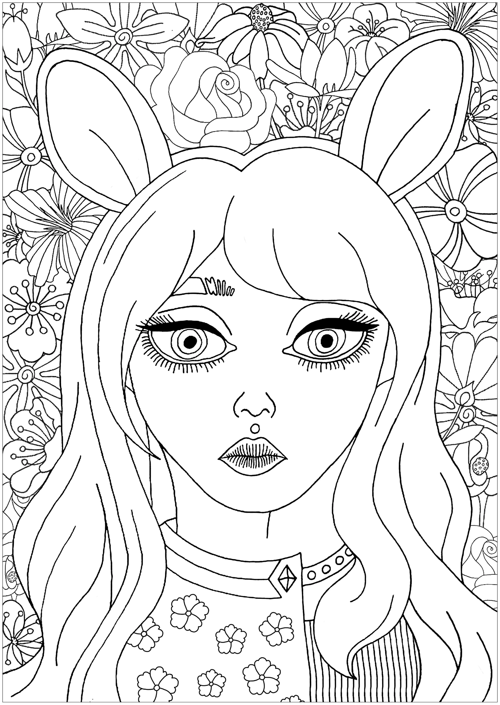 Retrato floral (Página Anti-Stress / Zen para colorir e imprimir para adultos)