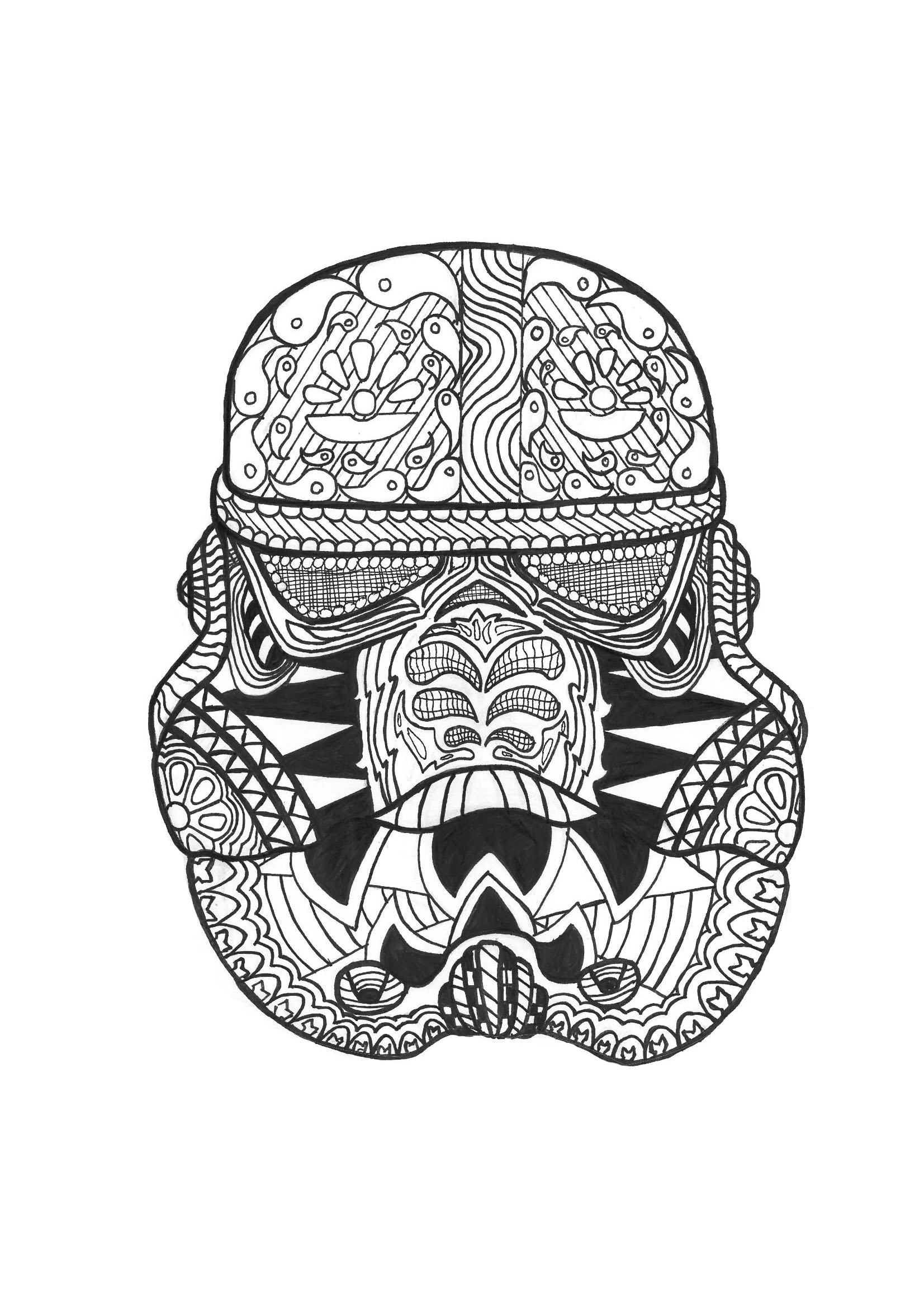 Página para colorir de um capacete de Stormtrooper (da Guerra das Estrelas)