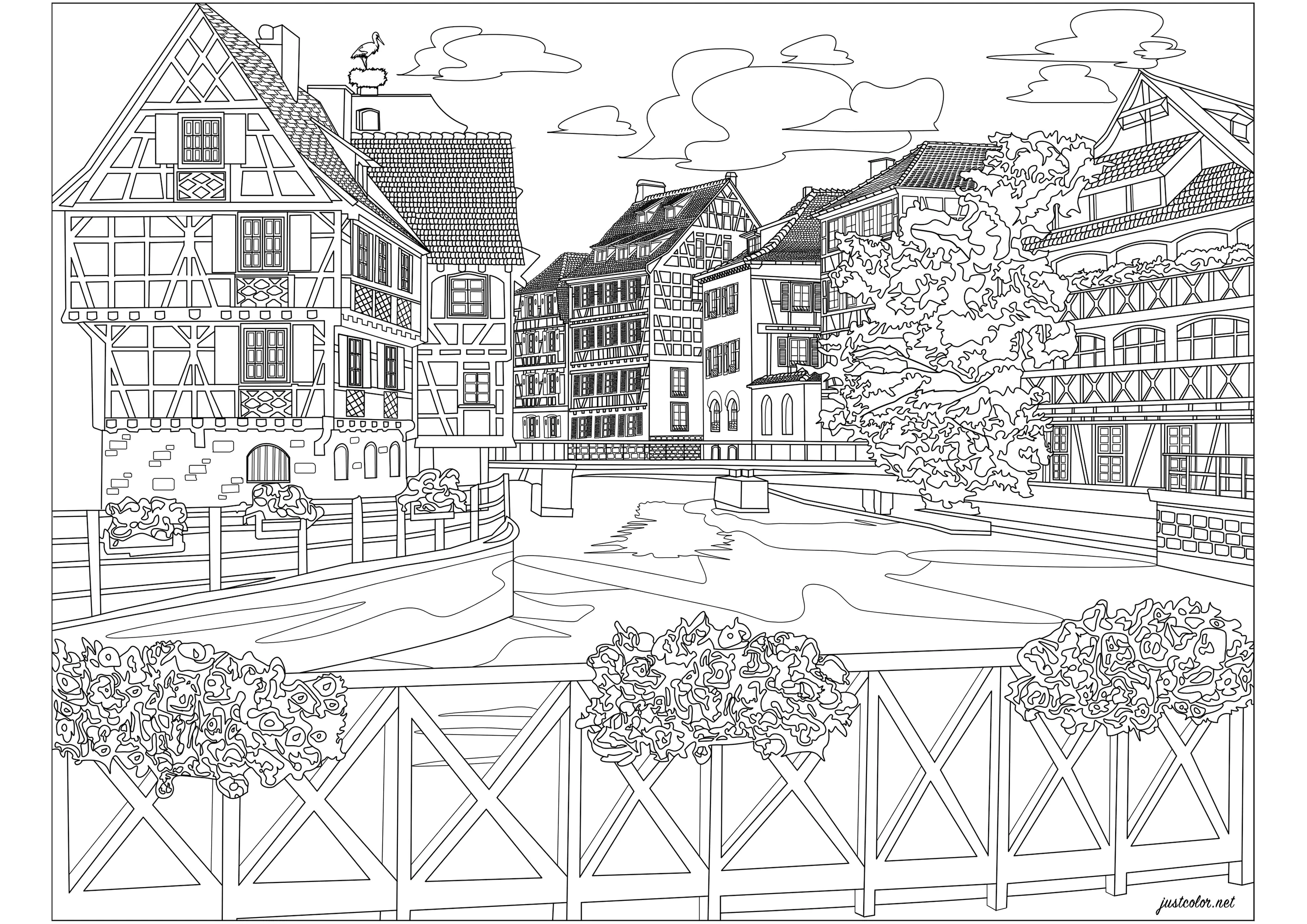 Estrasburgo (Alsácia, França) (Página de Países, cidades e monumentos para colorir e imprimir para adultos)