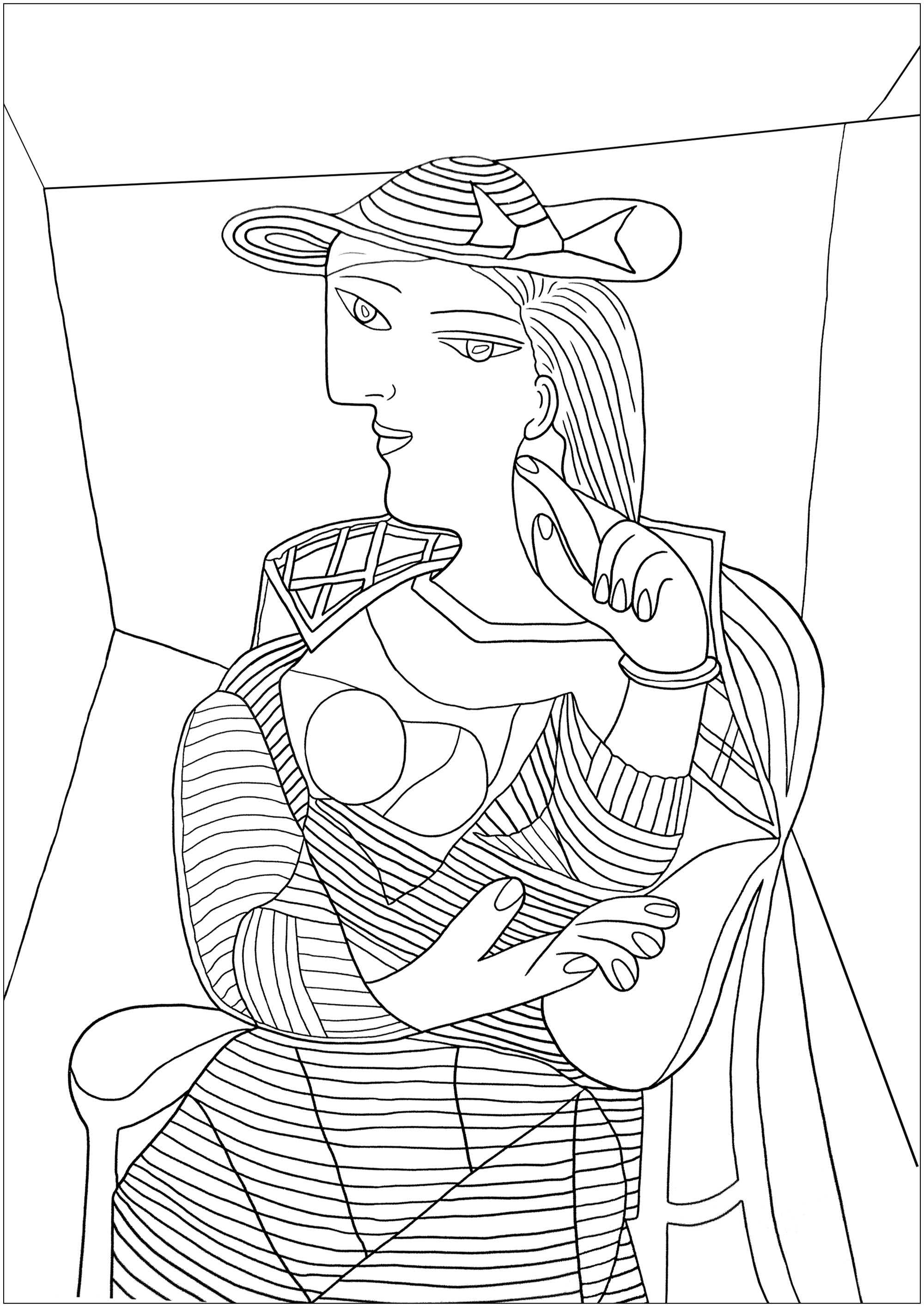 Página para colorir criada a partir de Retrato de Marie Therese Walter de Pablo Picasso