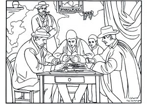 Página de Arte Moderna para colorir e imprimir para adultos : Paul Cézanne - Os jogadores de cartas