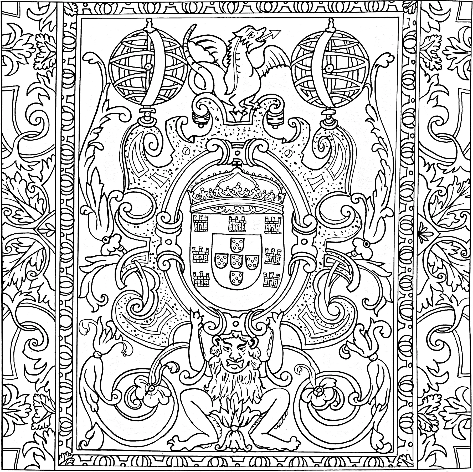 17th-century azulejo (Sintra, Portugal) (Página para colorir e imprimir para adultos)