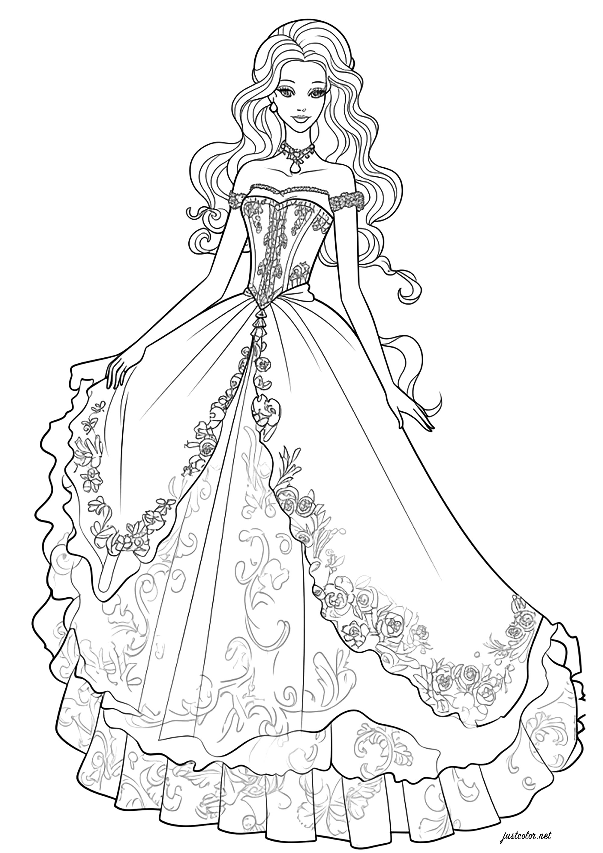 Barbie e o seu lindo vestido de princesa - Retornar à infância - Coloring  Pages for Adults