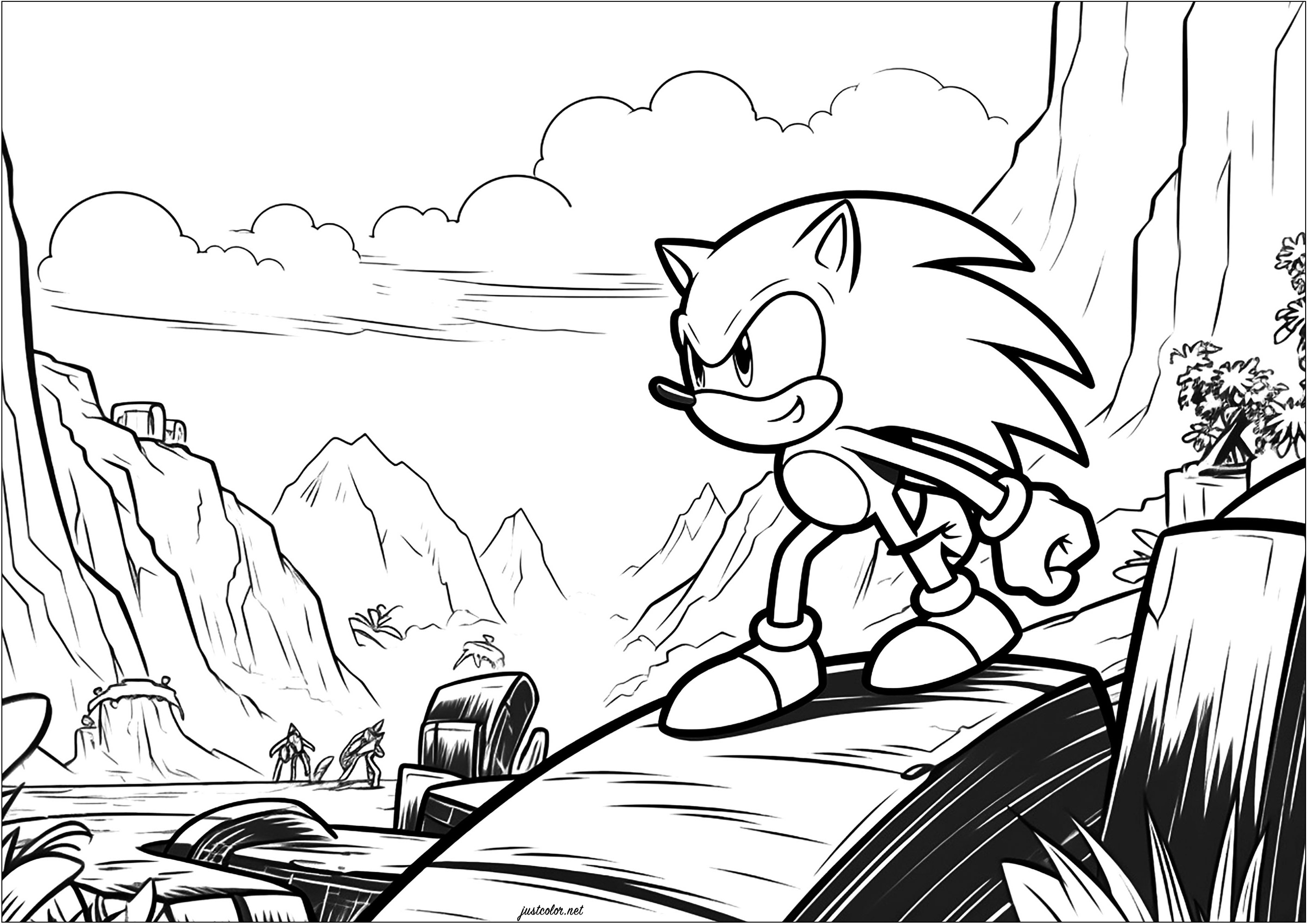 Sonic em missão numa aldeia remota - Retornar à infância - Coloring Pages  for Adults