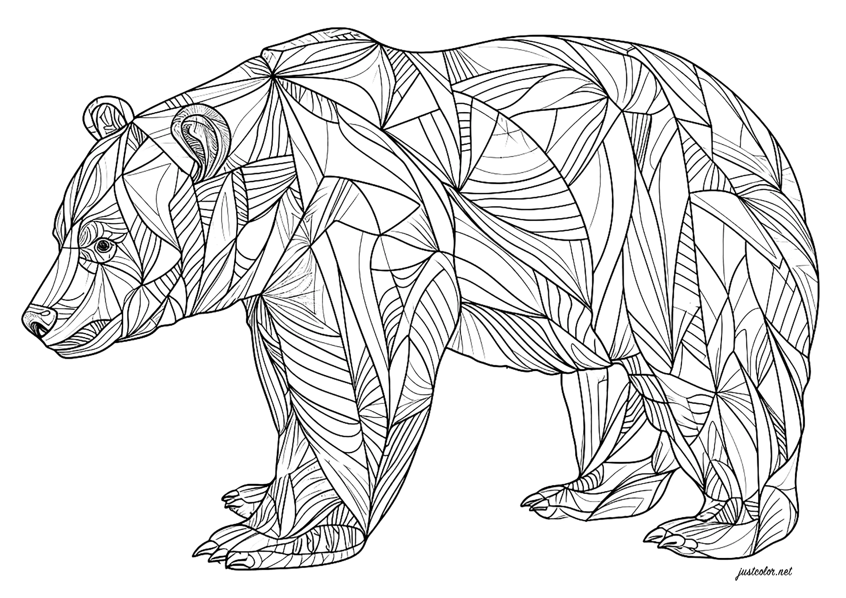 Urso geométrico (Página para colorir e imprimir para adultos)
