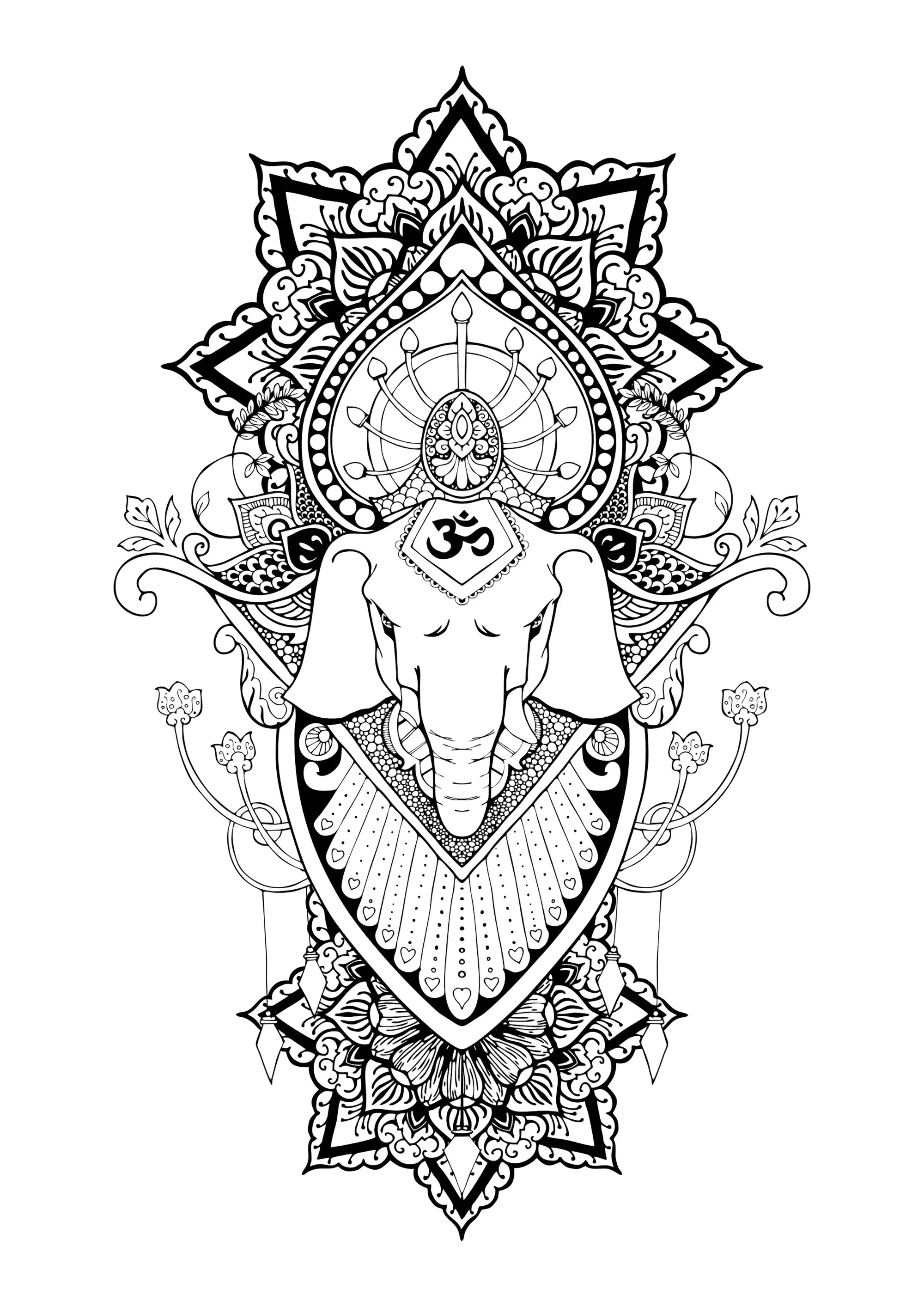 Ganesha e padrões (Página de Índia e Bollywoood para colorir e imprimir para adultos)