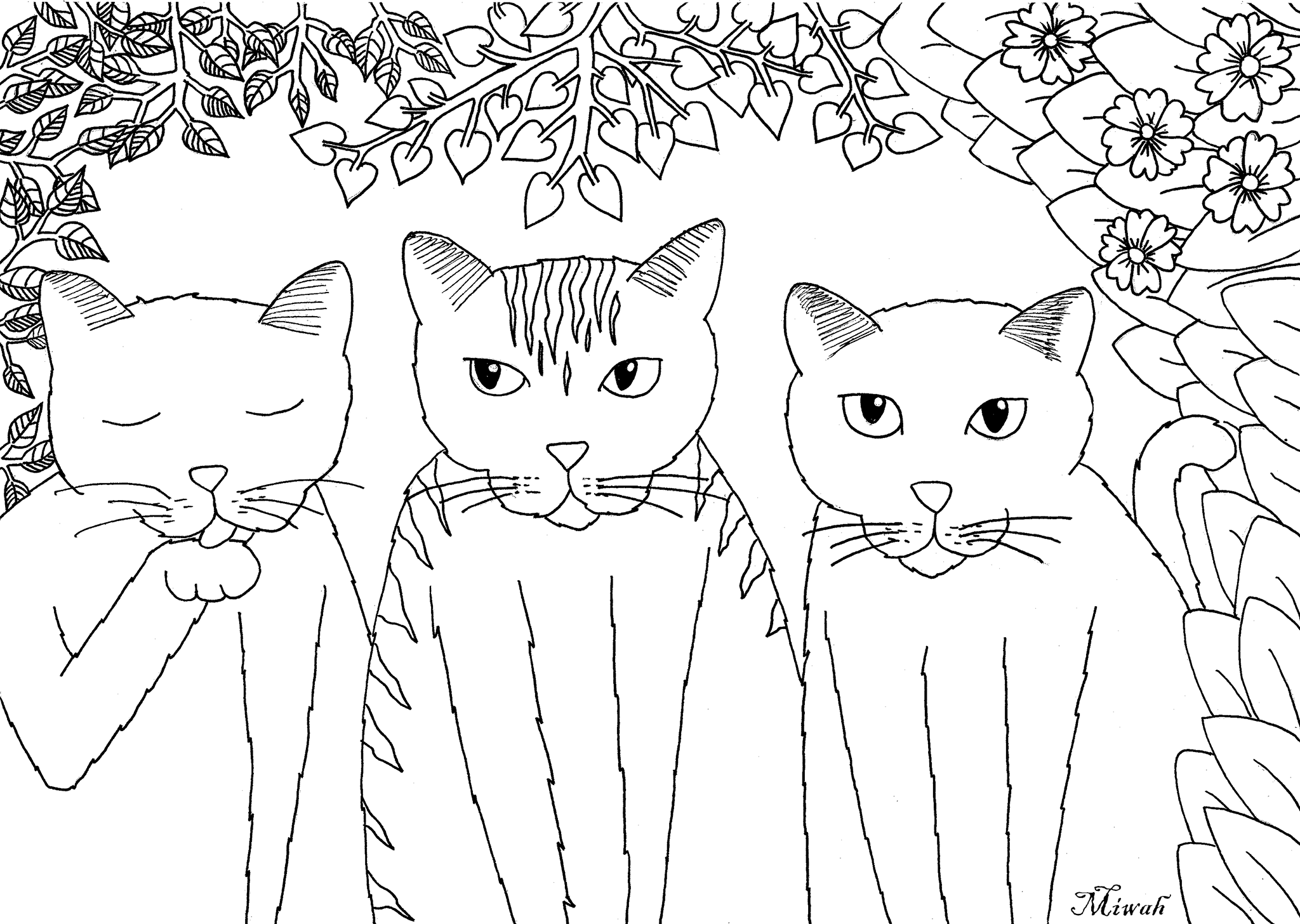Desenhos grátis para colorir de Gatos para imprimir e colorir, para crianças, Artista : Miwah