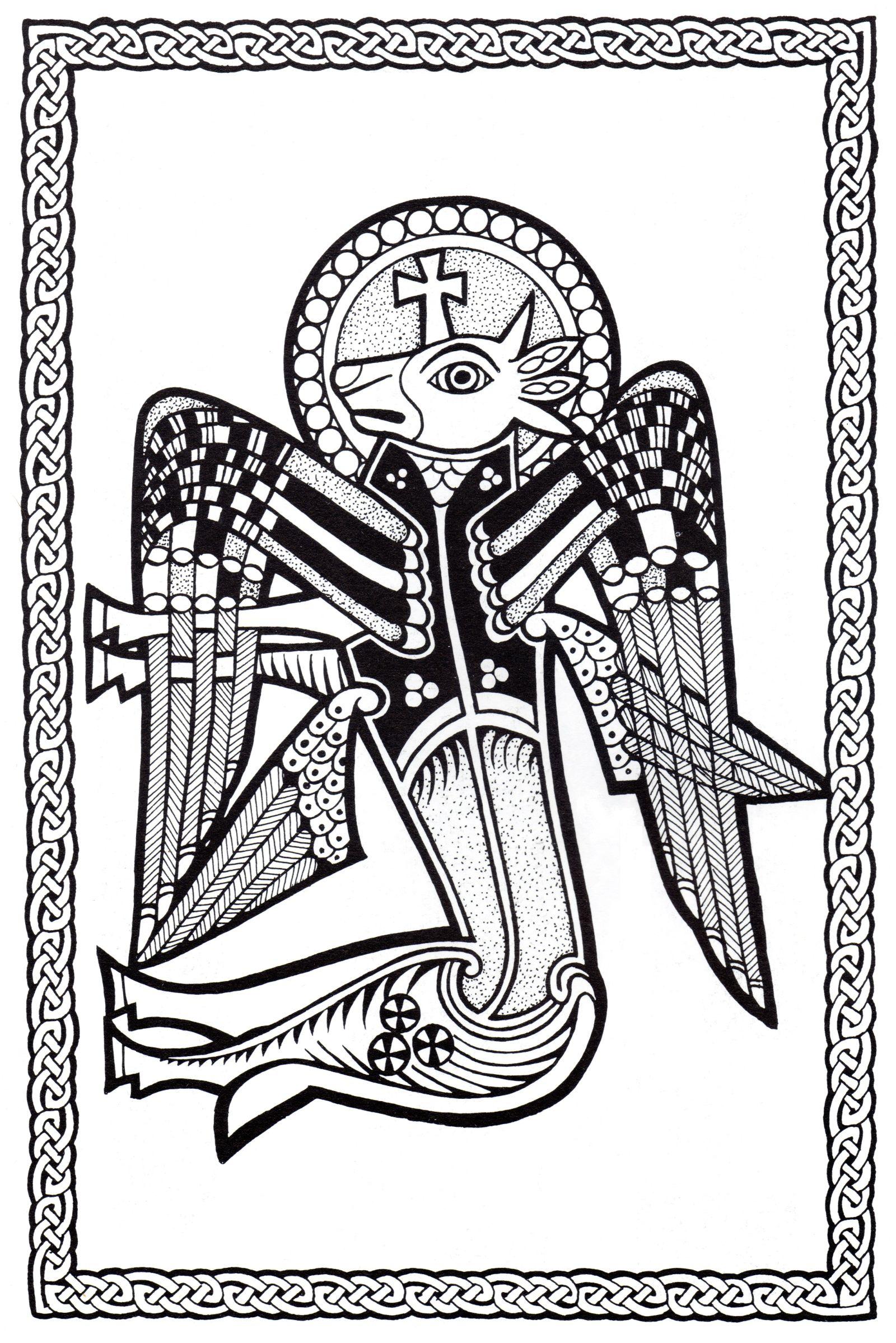 Colorir inspirado numa obra de arte celta. Esta obra representa uma estranha criatura alada Colorir inspirado numa obra de arte celta. Esta obra representa uma estranha criatura alada