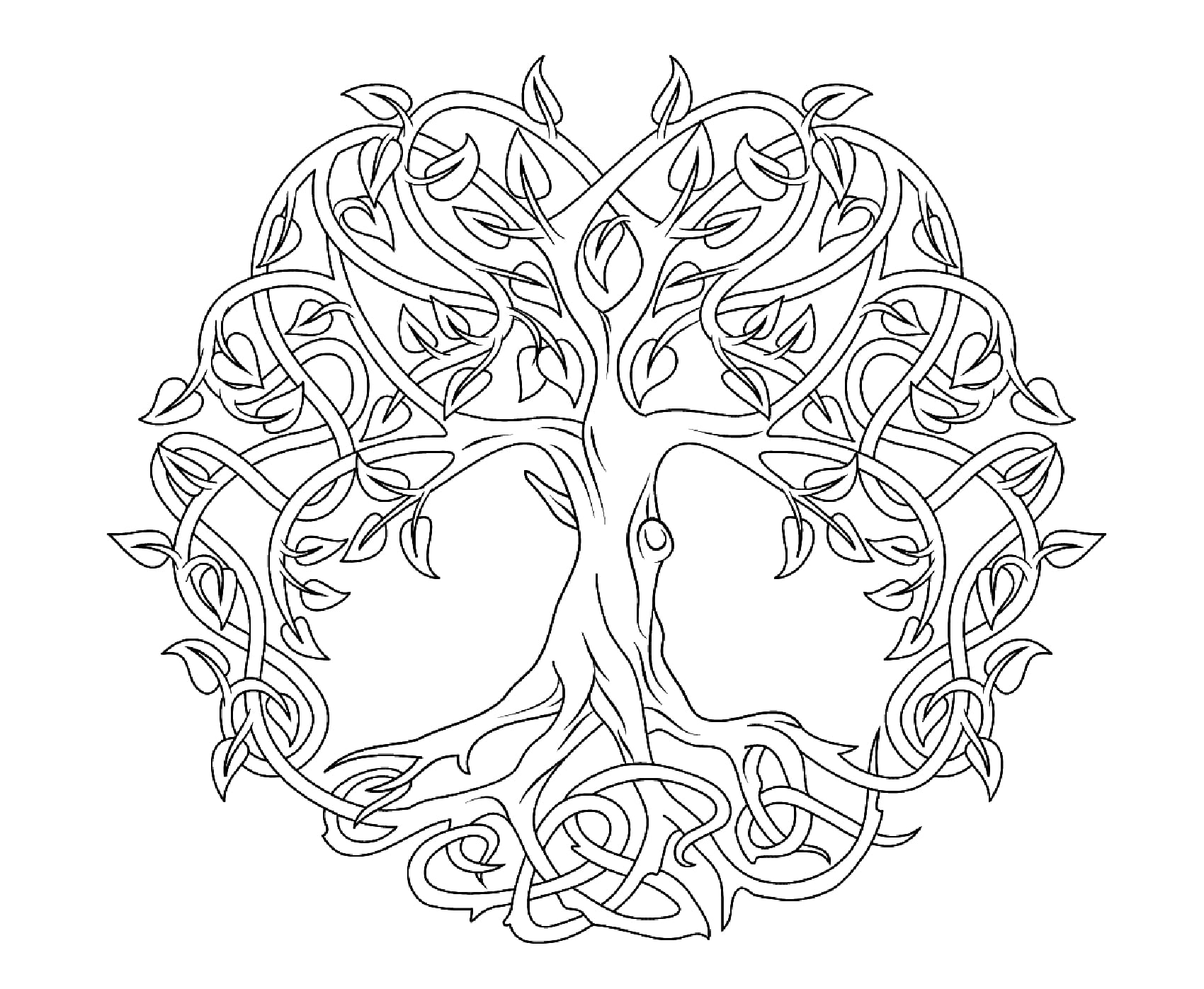 Árvore da vida para colorir. A Árvore da Vida celta representa o conceito de convergência das forças da natureza para criar harmonia. Estas árvores eram tão grandes e extensas que, com os seus ramos, podiam formar uma floresta inteira, Fonte : Supercoloring   Artista : Artsashina