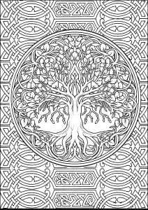 Página de Arte celta para colorir e imprimir para adultos : Desenho complexo da Árvore da Vida