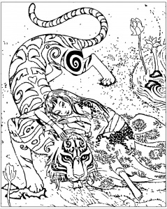 Jogo de colorir inspirado no livro Le tigre dévoué, de Qi feng Shen