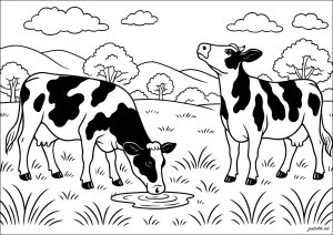 Gado em pastagem (Página de Vacas para colorir)