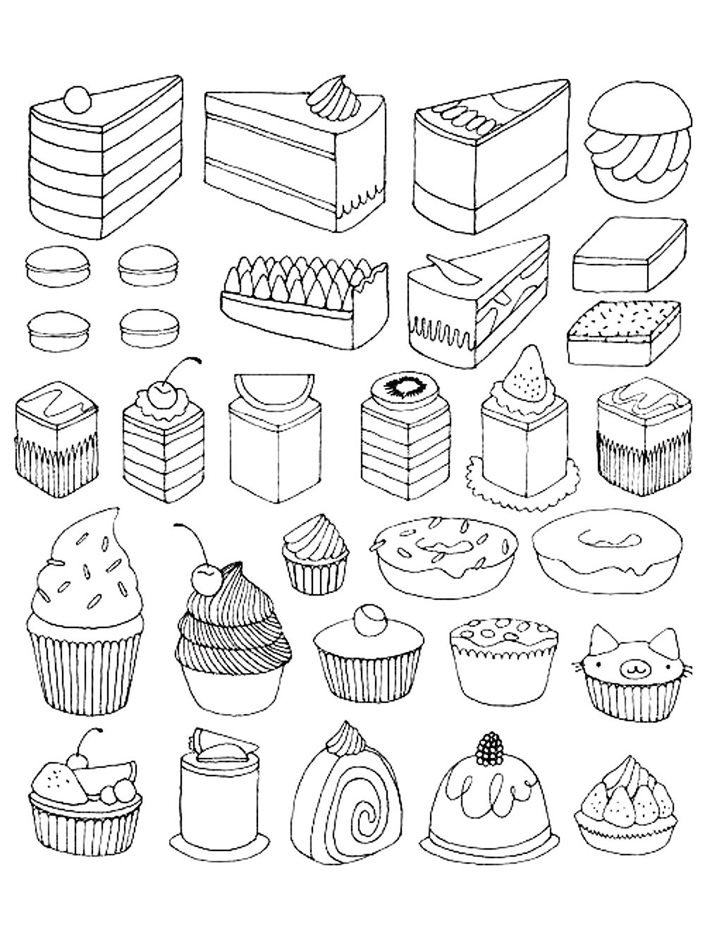 Desenhos simples para colorir para crianças de Bolos de copo