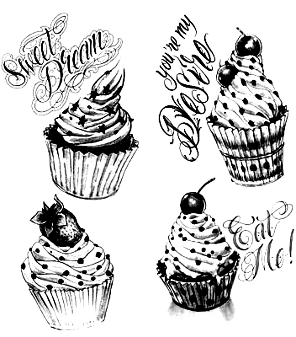 Desenho de cupcakes como nos anos 50 Desenho de cupcakes como nos anos 50