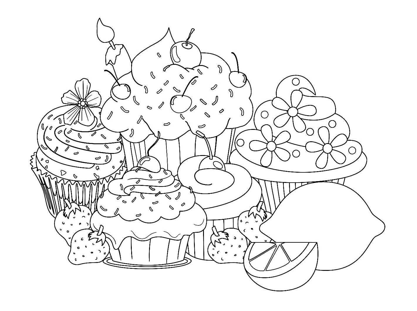 Páginas para colorir de cupcakes lindos e doces - Imagem com :Comida
