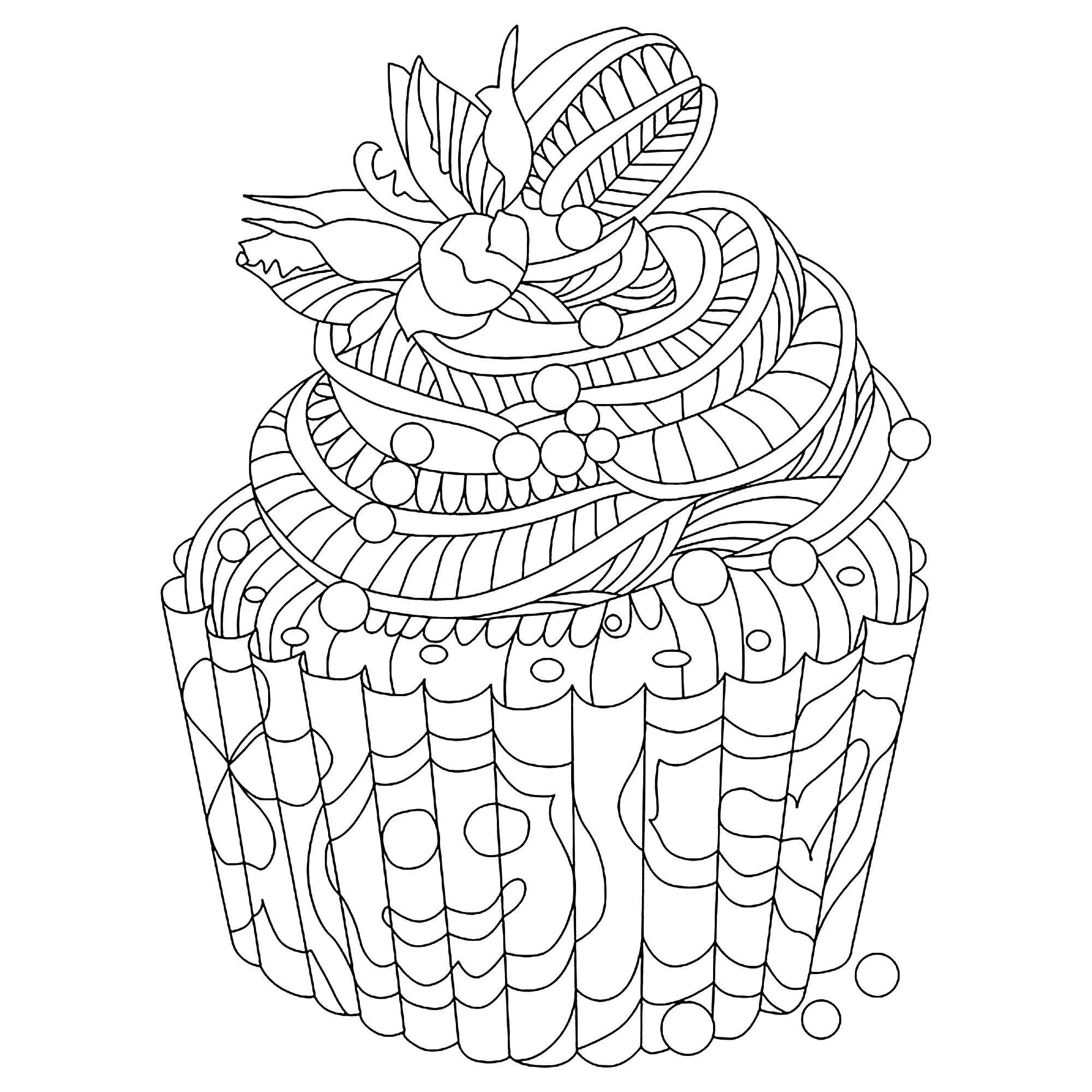 Cupcake Doodle pequeno (Página de Bolos de copo para colorir e imprimir para adultos)