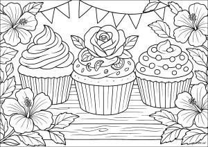 Cupcakes festivos (Página de Bolos de copo para colorir)