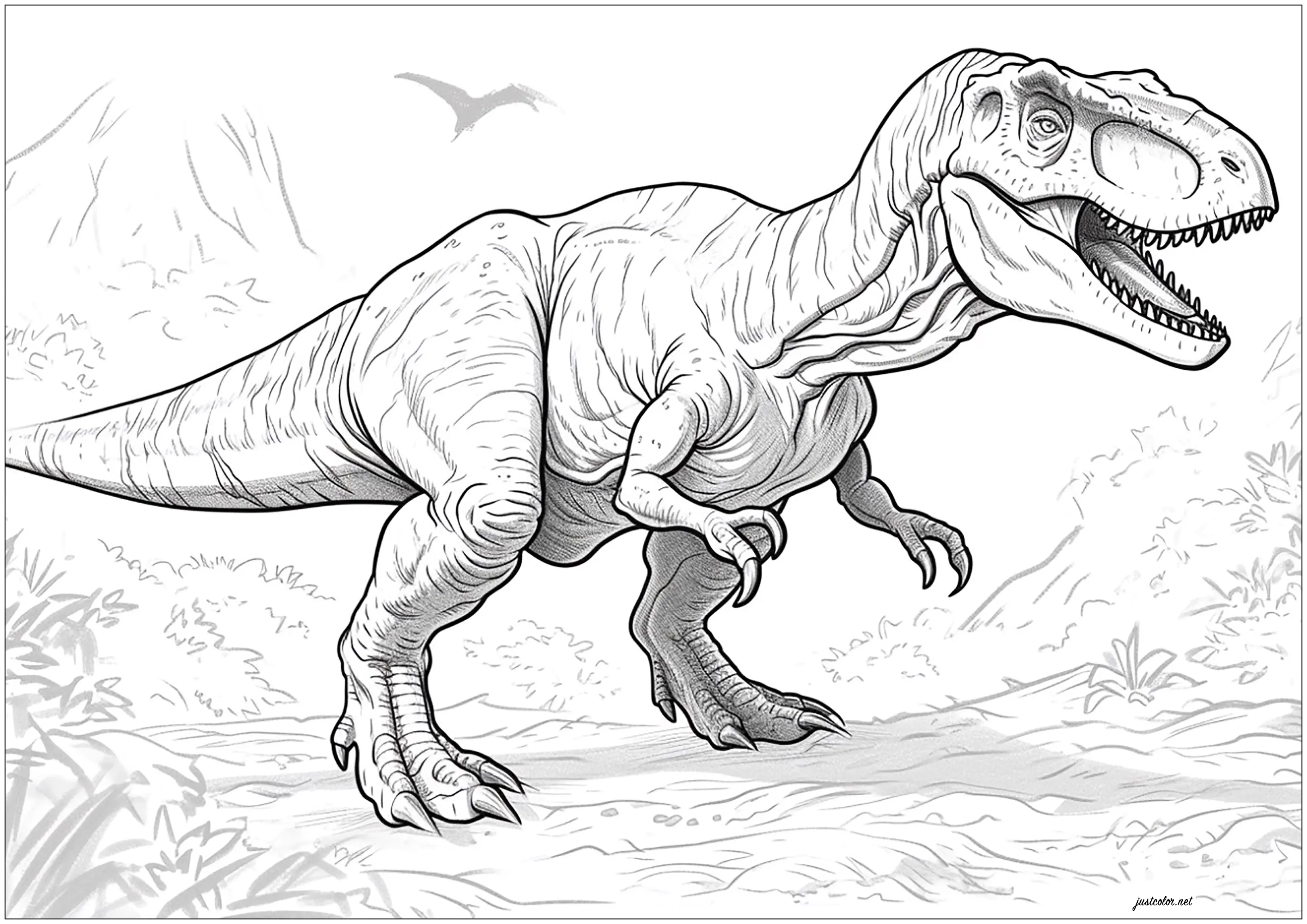 Grande Tiranossauro (Página de Dinossauros para colorir e imprimir para adultos)