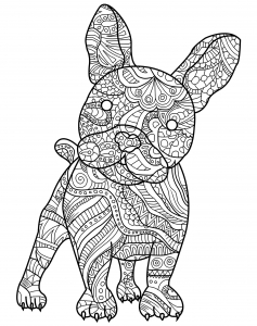 Página de Cães para colorir e imprimir para adultos : O Bulldog Francês e os seus padrões harmoniosos