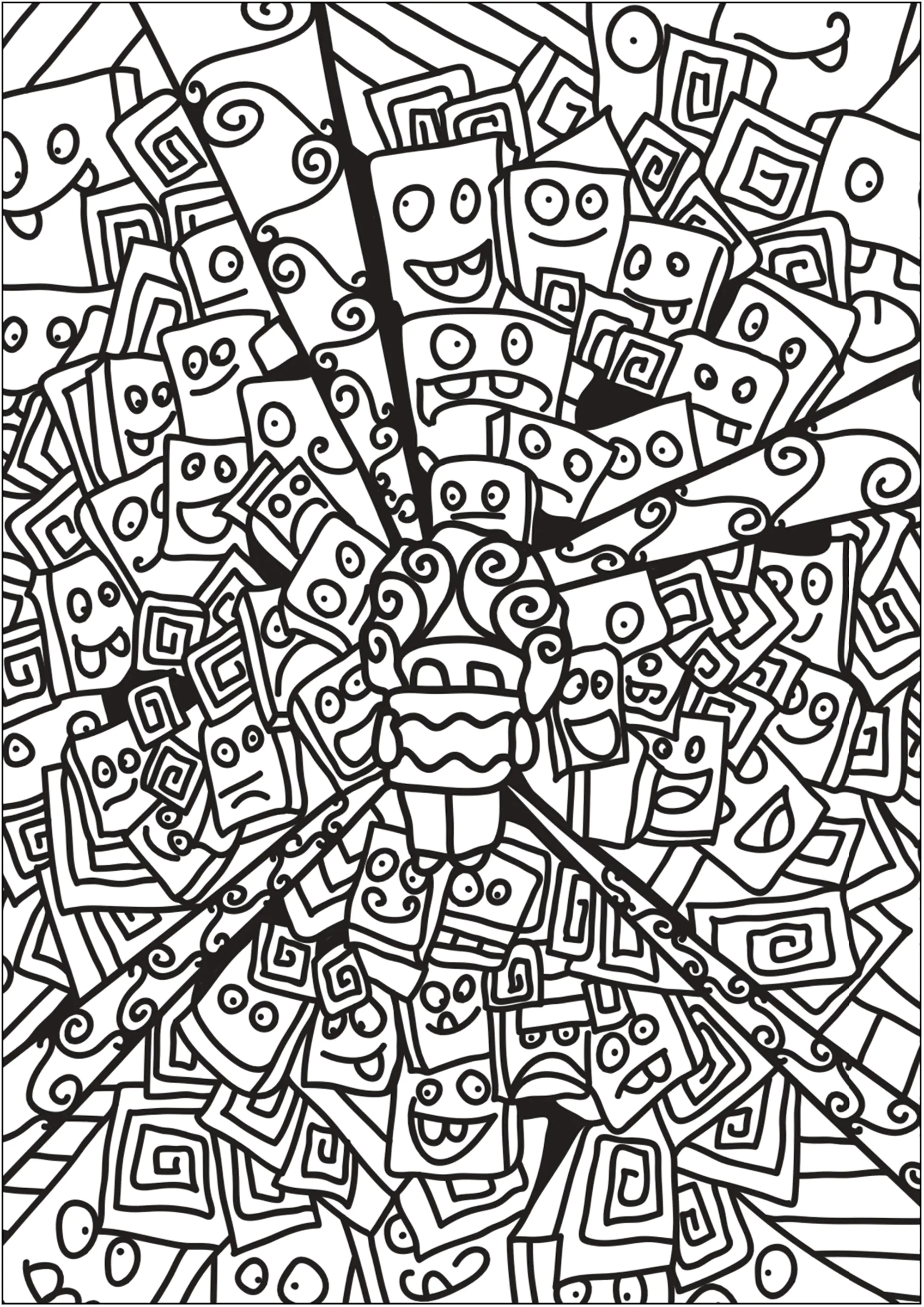 Robôs de rabiscos (Página de Doodle Art / Doodling para colorir e imprimir para adultos)