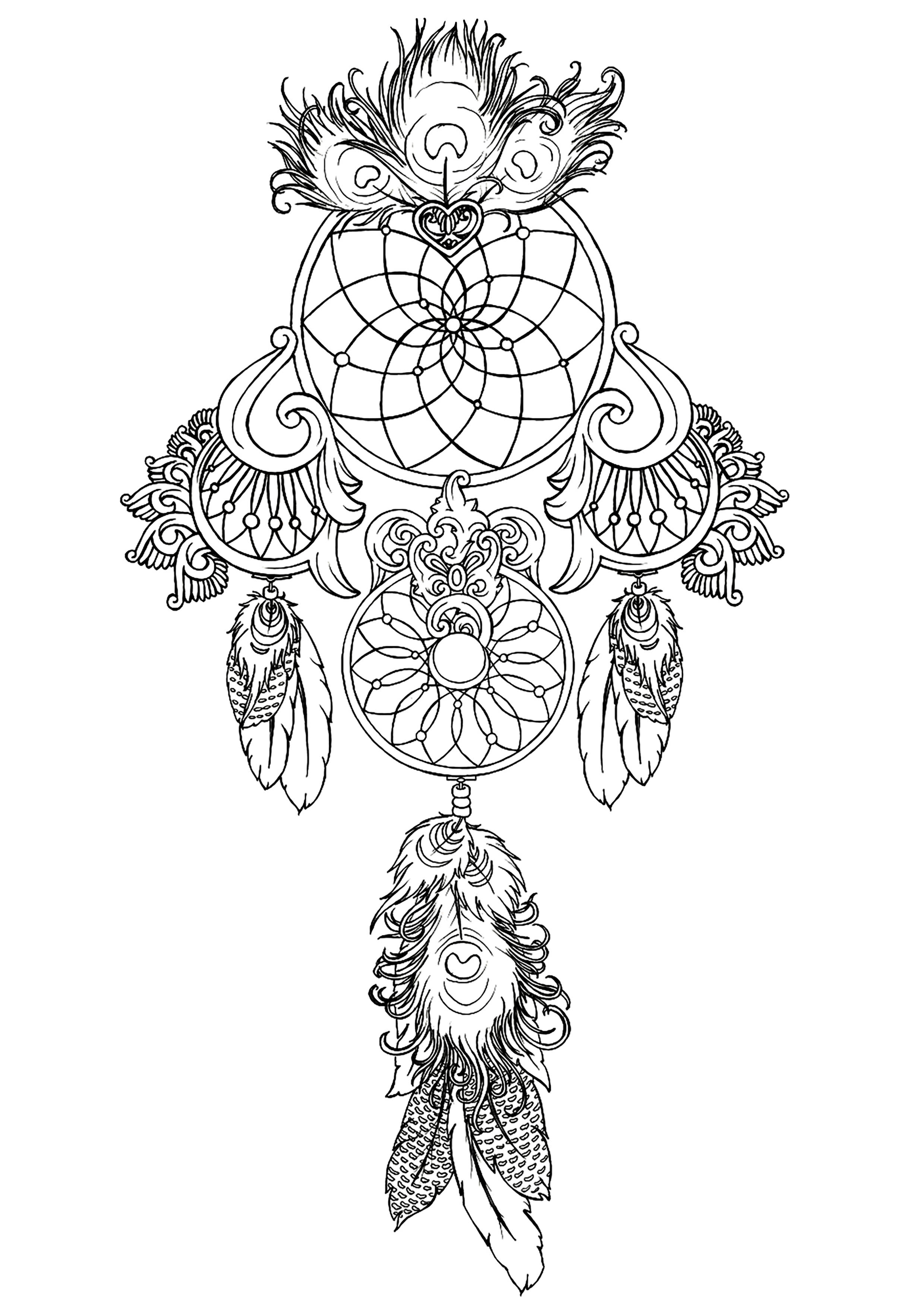 Desenhos incríveis para colorir de Dreamcatchers para imprimir e colorir