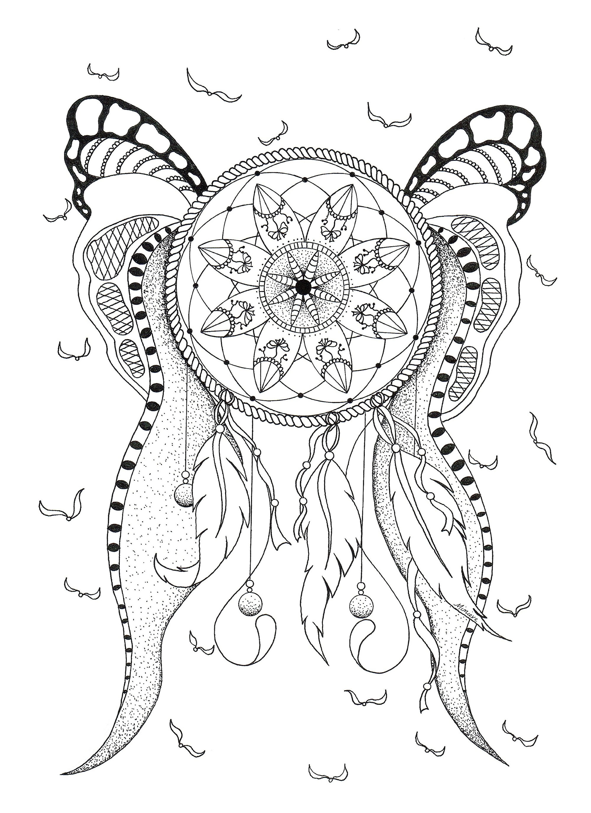 Desenhos incríveis para colorir de Dreamcatchers para imprimir e colorir, Artista : Mimieve