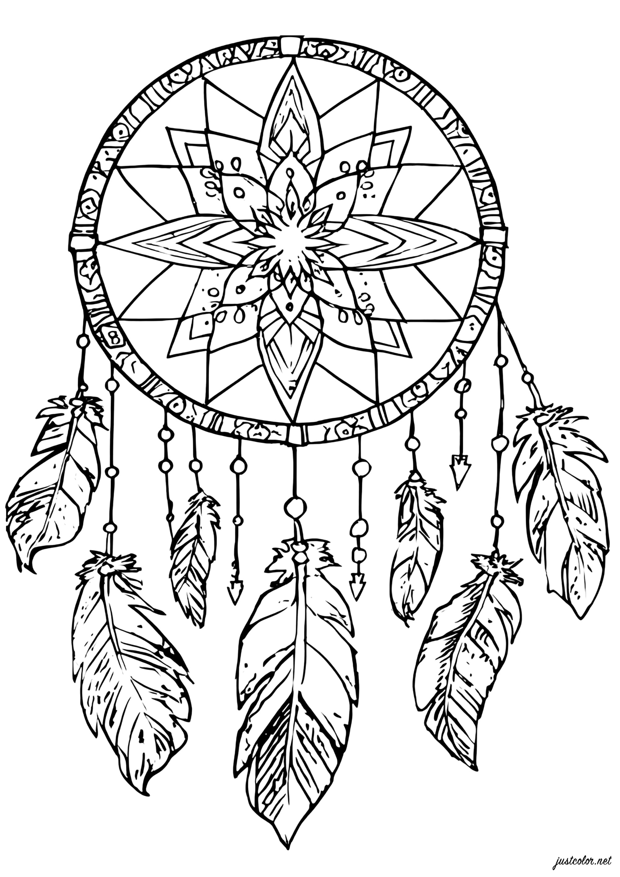 Dreamcatchers com motivos encantadores (Página para colorir e imprimir para adultos)
