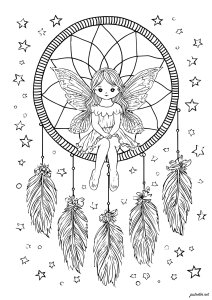 Fada do sonho e apanhador de sonhos estrelado (Página de Dreamcatchers para colorir)