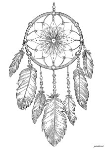 Elegância de um apanhador de sonhos tribal (Página de Dreamcatchers para colorir)