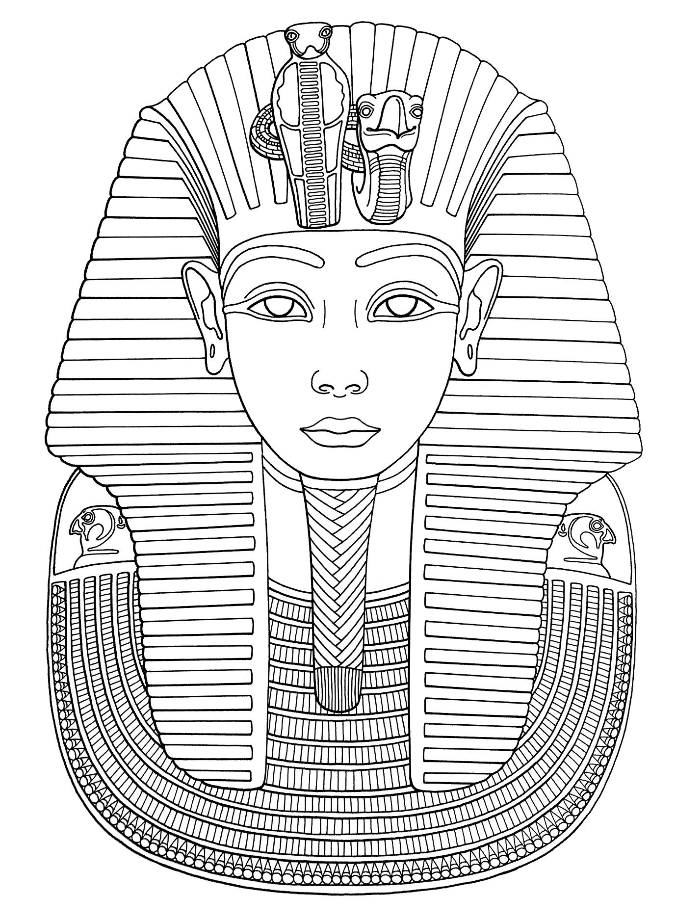 A máscara de Tutankhamun é uma máscara de morte dourada do antigo faraó egípcio Tutankhamun da 18ª dinastia. Colora-a!, Artista : Art'Isabelle