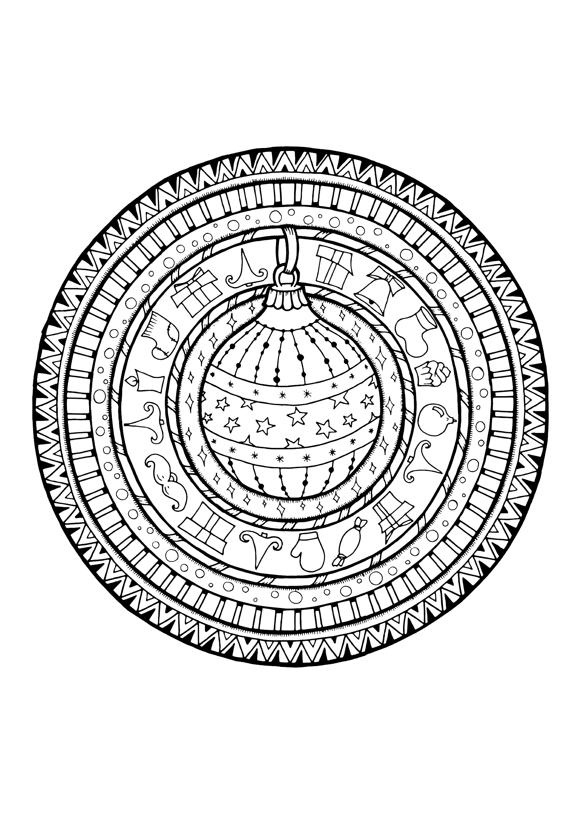 Bonita bola de Natal dentro de uma Mandala, Fonte : 123rf   Artista : dovina