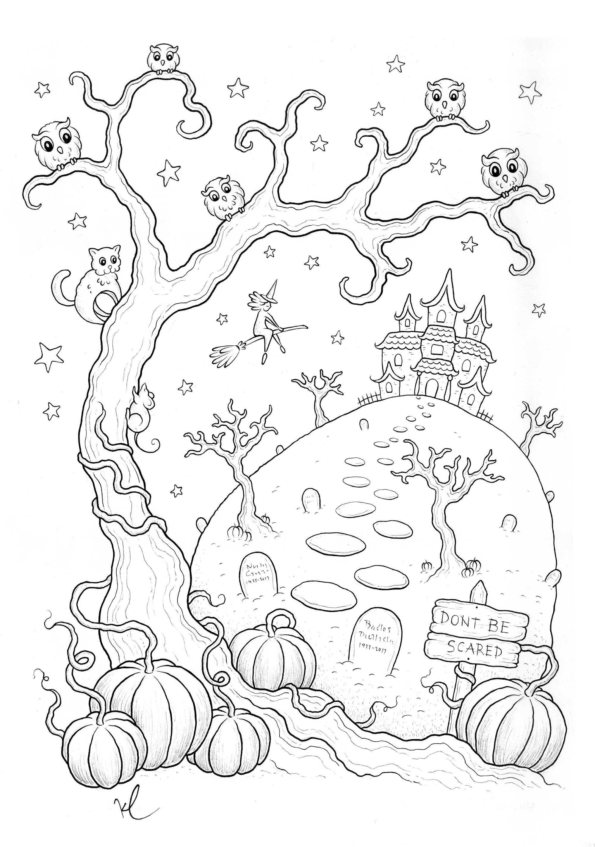 Desenhos simples para colorir gratuitos para crianças de Dia das Bruxas