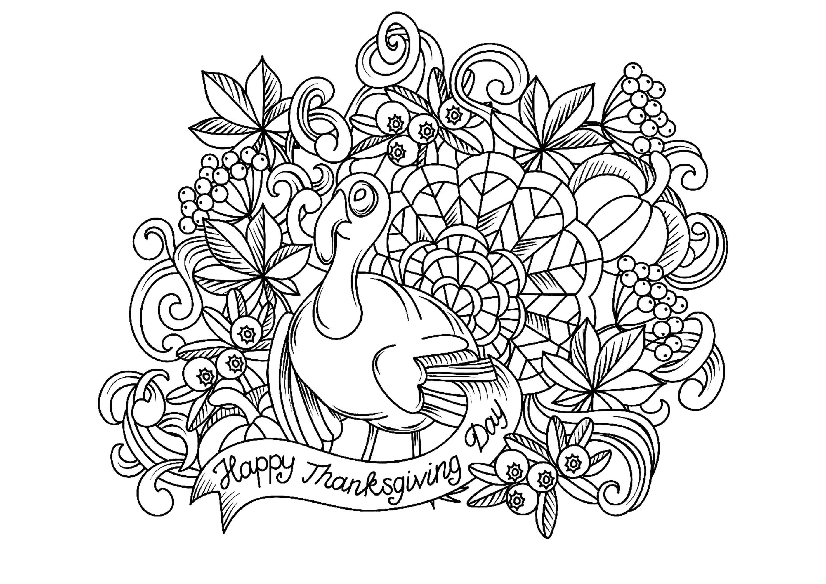 Desenhos de Ação de Graças para colorir com um peru e desenhos simples (Ação de graças (Thanksgiving))