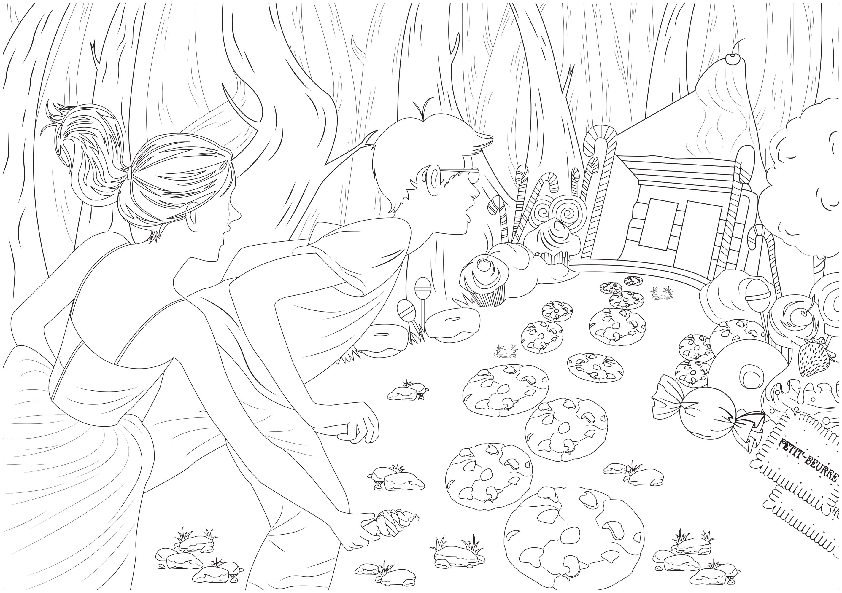 Ilustração inspirada em Hansel & Gretel, conto de fadas gravado pelos irmãos Grimm, Artista : Axelle