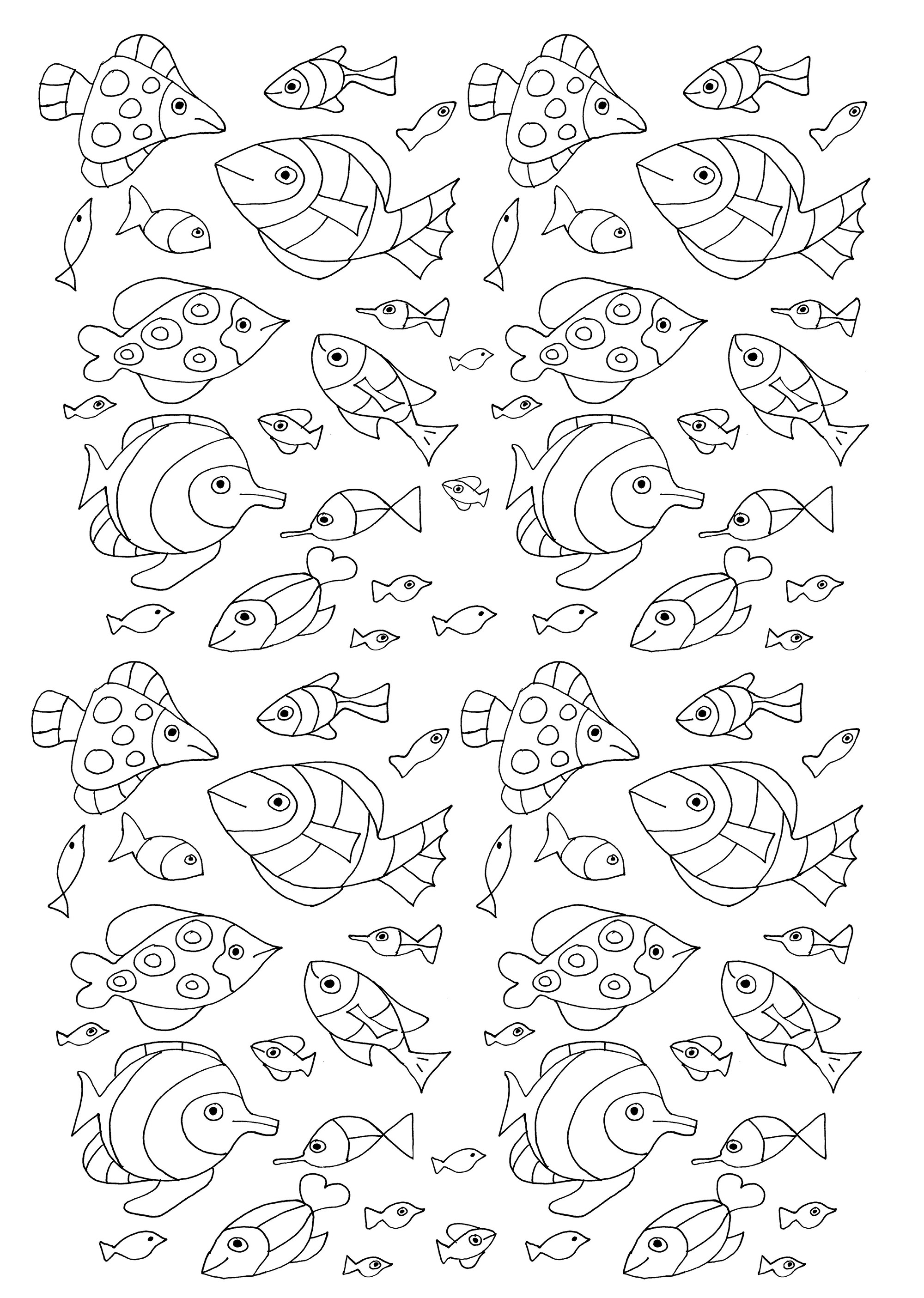 100 peixinhos para colorir. Uma variedade de peixes com desenhos simples que podem ser coloridos.