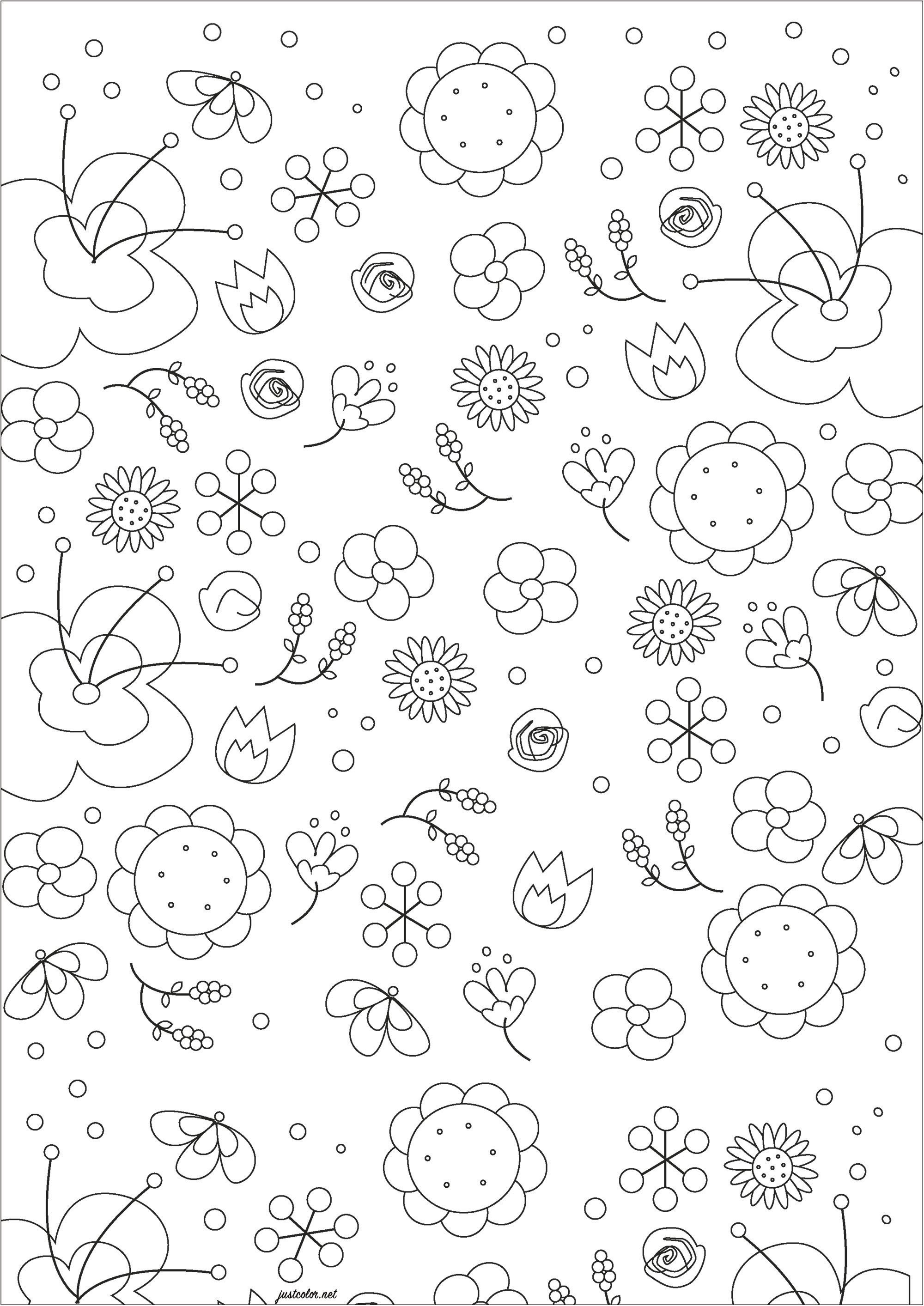 Muitas flores para colorir. Rosas, margaridas, lírios e tulipas... estão todos lá, à espera das cores certas. Muitas flores para colorir. Rosas, margaridas, lírios e tulipas... estão todos lá, à espera das cores certas.