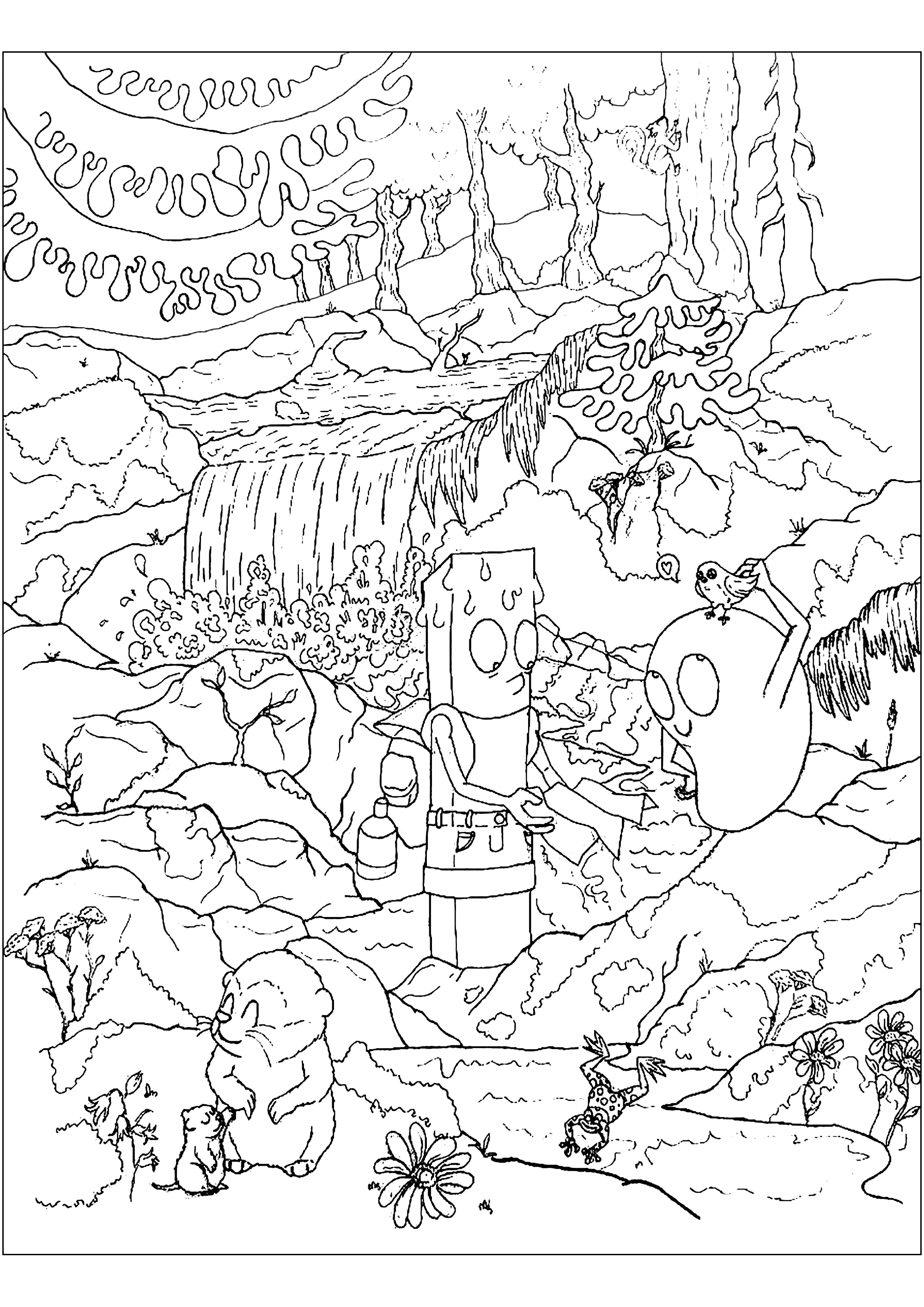 As aventuras de um mexilhão e de uma batata frita (Página Não classificável para colorir e imprimir para adultos)