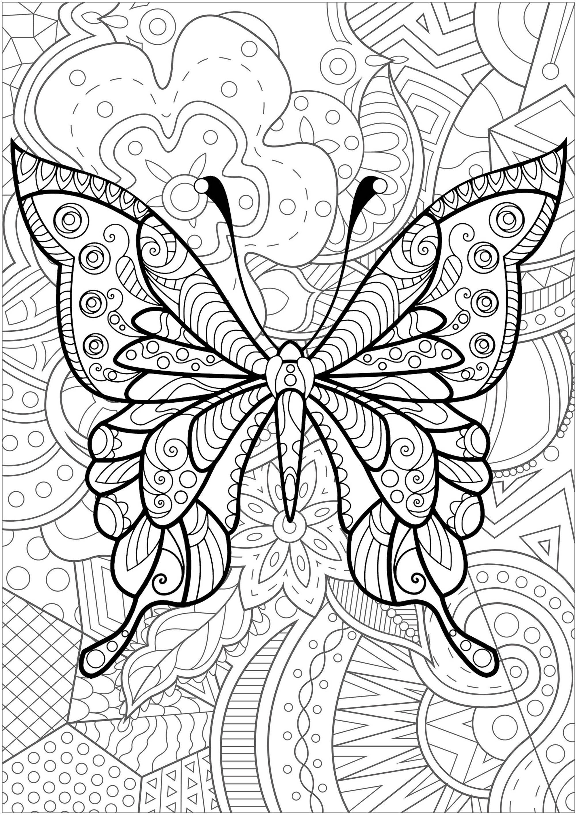 Borboleta com padrões no interior e magnífico fundo florido - 4, Artista : Art'Isabelle Borboleta com padrões no interior e magnífico fundo florido - 4, Artista : Art'Isabelle