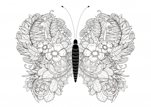 Borboleta com folhas incríveis (Página de Borboletas e insetos para colorir)
