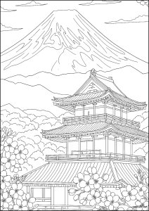 Pagode japonês tradicional (Página de Japão para colorir)