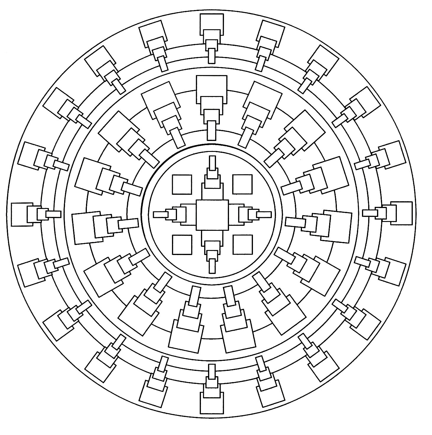 Página de para colorir : Uma Mandala fácil de formas quadradas Página de para colorir e imprimir para adultos : Uma Mandala fácil de formas quadradas