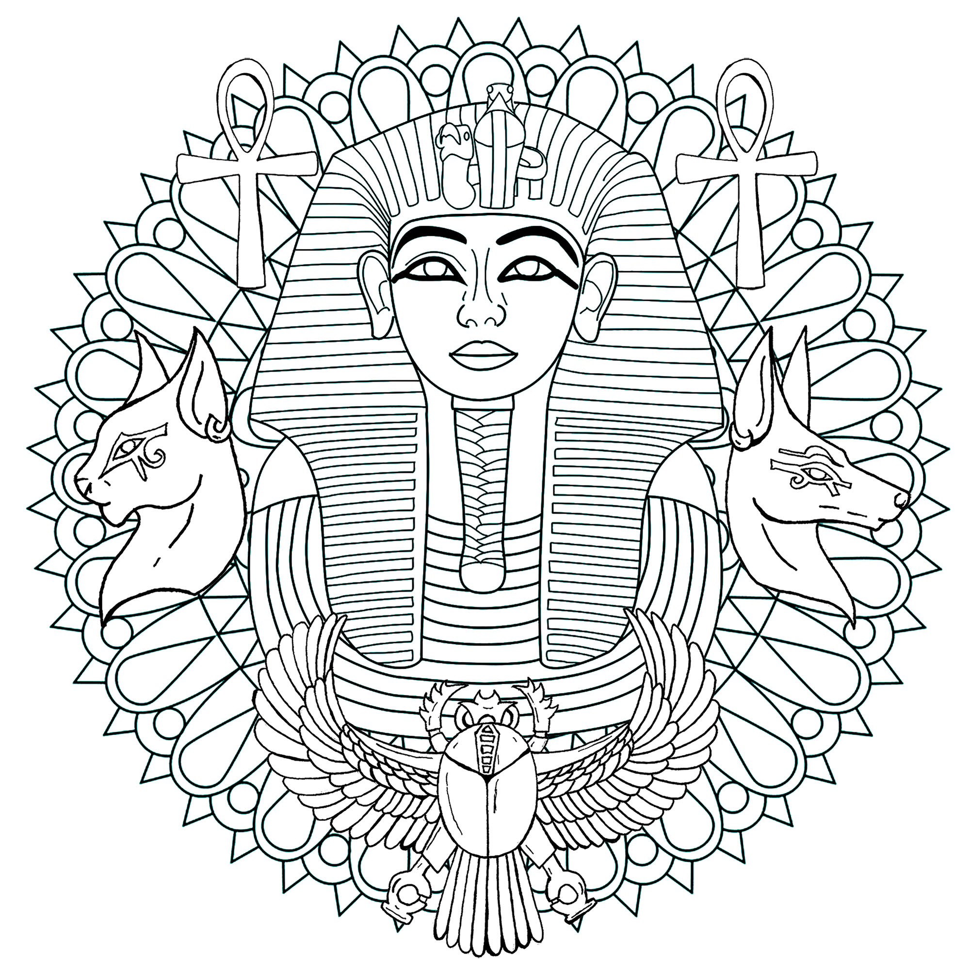 Mandala de Tutankhamon. Faraó da 18ª dinastia, Tutankhamon governou o antigo Egipto no século XIII a.C, Artista : Art'Isabelle Mandala de Tutankhamon. Faraó da 18ª dinastia, Tutankhamon governou o antigo Egipto no século XIII a.C, Artista : Art'Isabelle