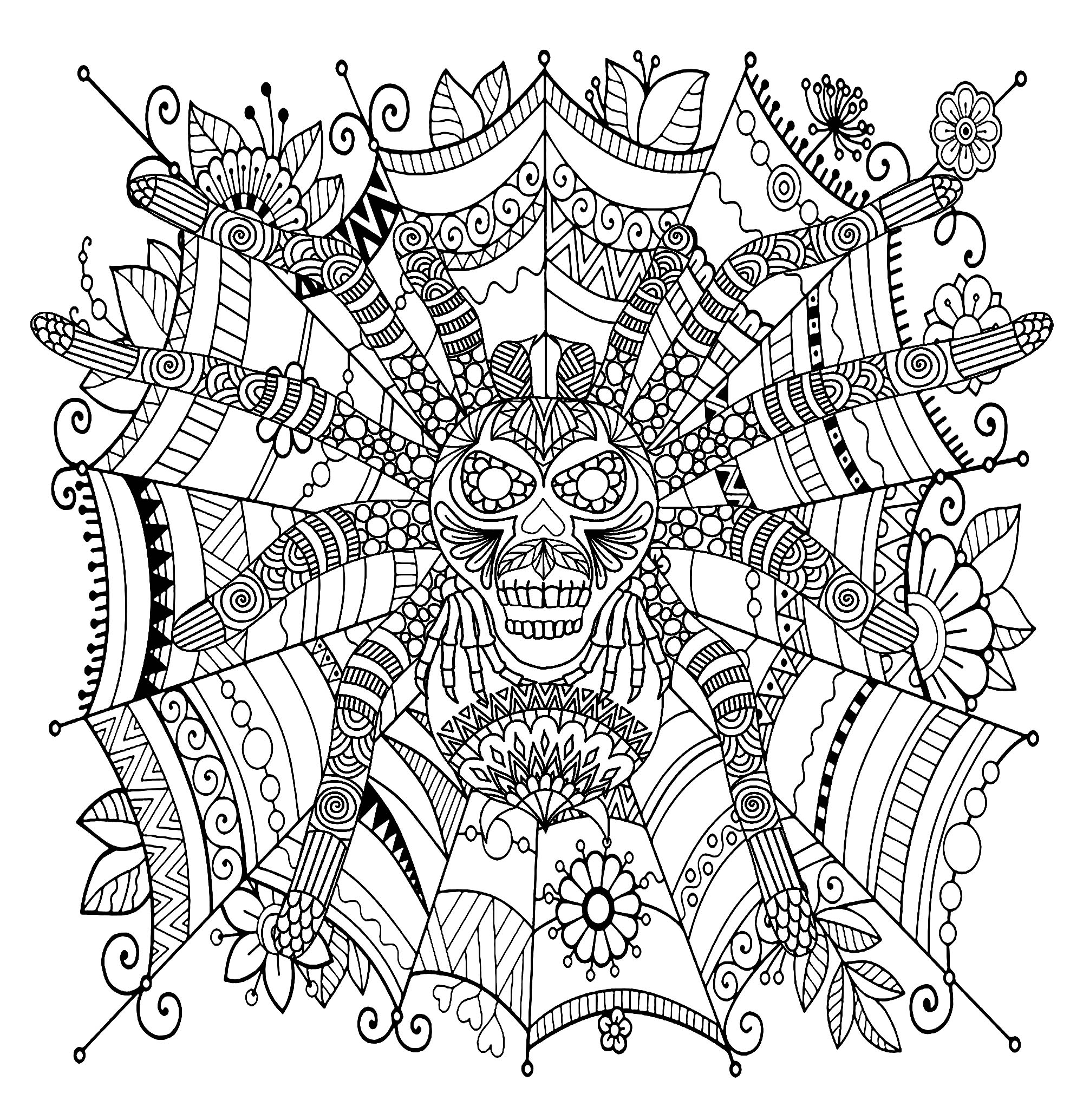 Aranha lindamente decorada numa teia com padrão Zentangle, Artista : Art'Isabelle