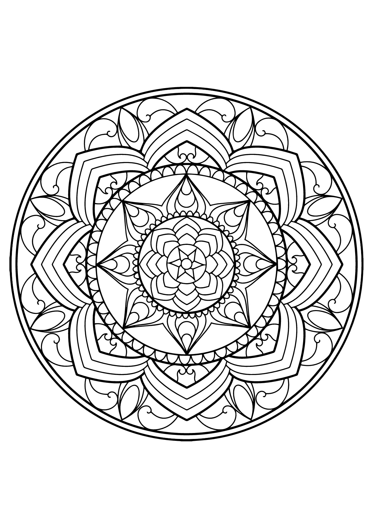 Mandala com padrões giros do Livro de colorir grátis para adultos