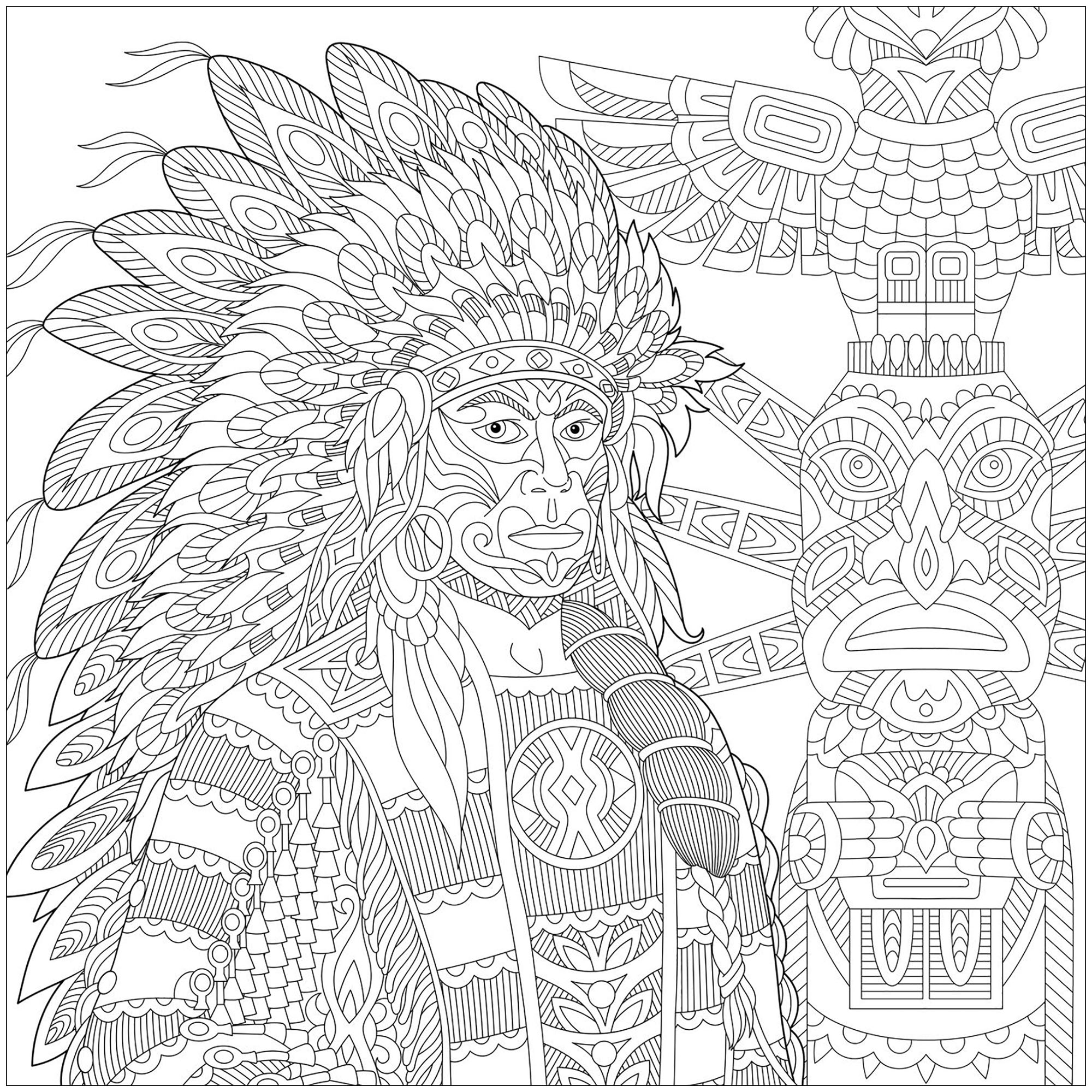 Desenhos para colorir para crianças de Nativos americanos para baixar, Artista : Sybirko   Fonte : rf