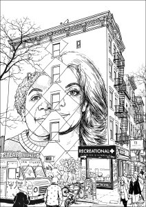 Mural emblemático de Michael Jackson por Eduardo Kobra na cidade de Nova York (Página de New York para colorir)