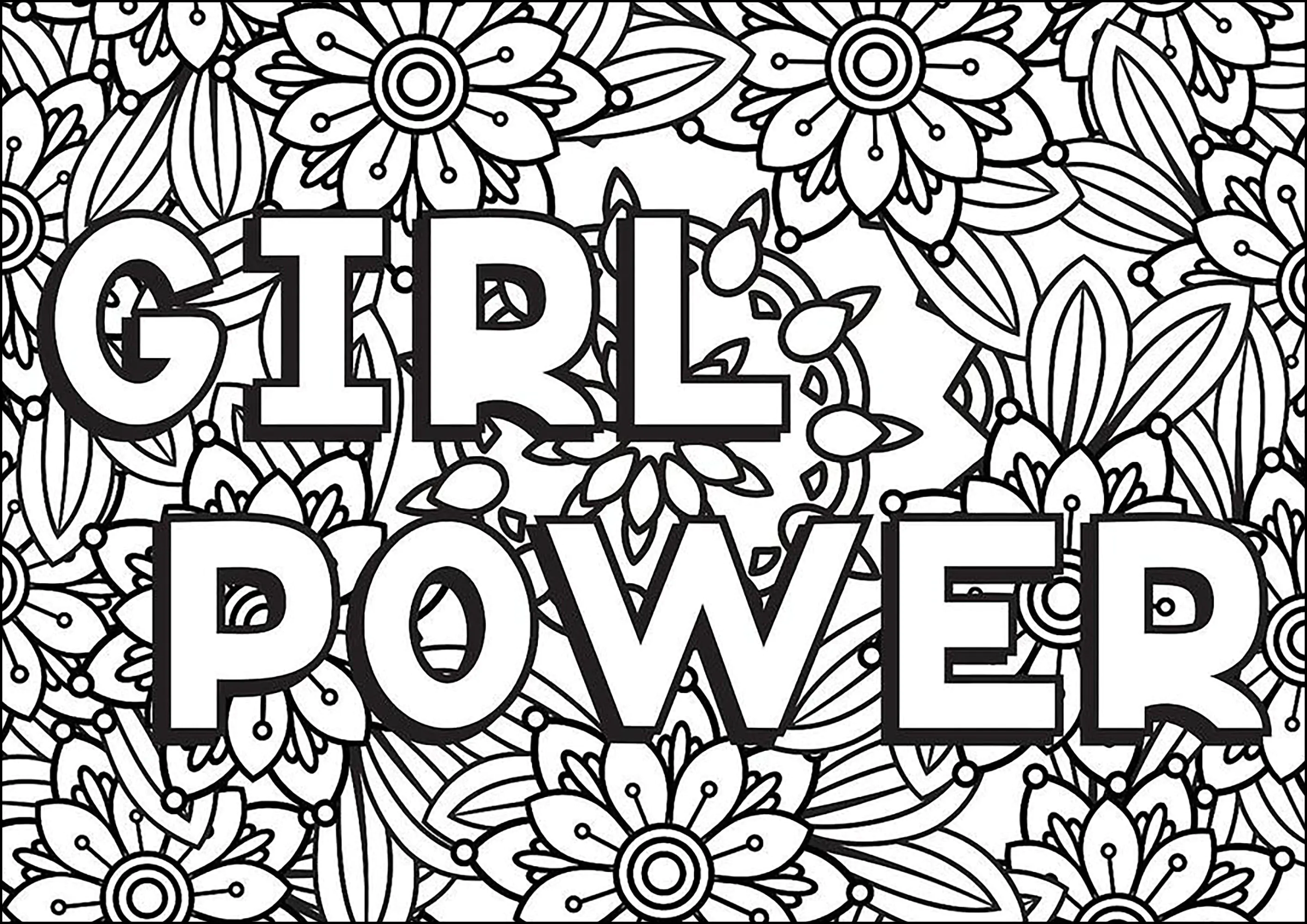Poder das raparigas (Página de Positive and inspiring quotes para colorir e imprimir para adultos)