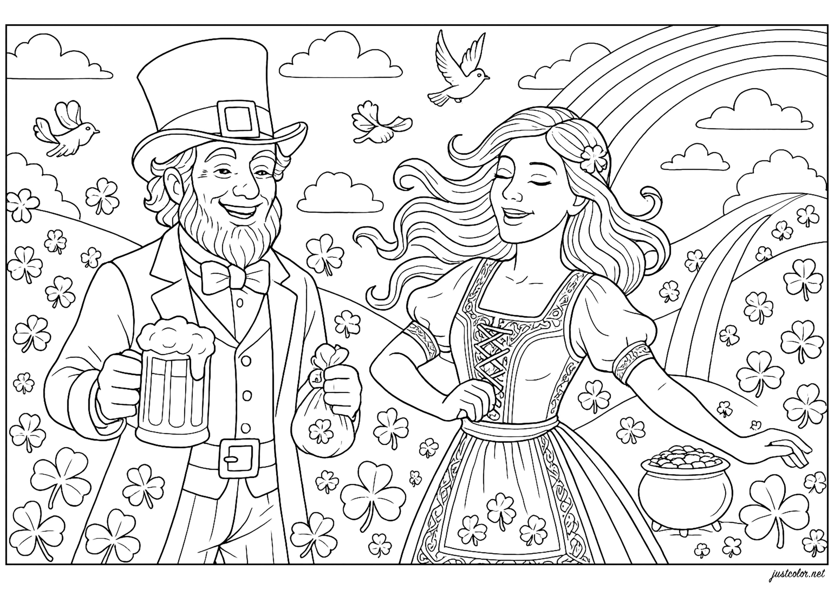 Festival Irlandês Mágico (Página de Dia de São Patricio para colorir e imprimir para adultos)