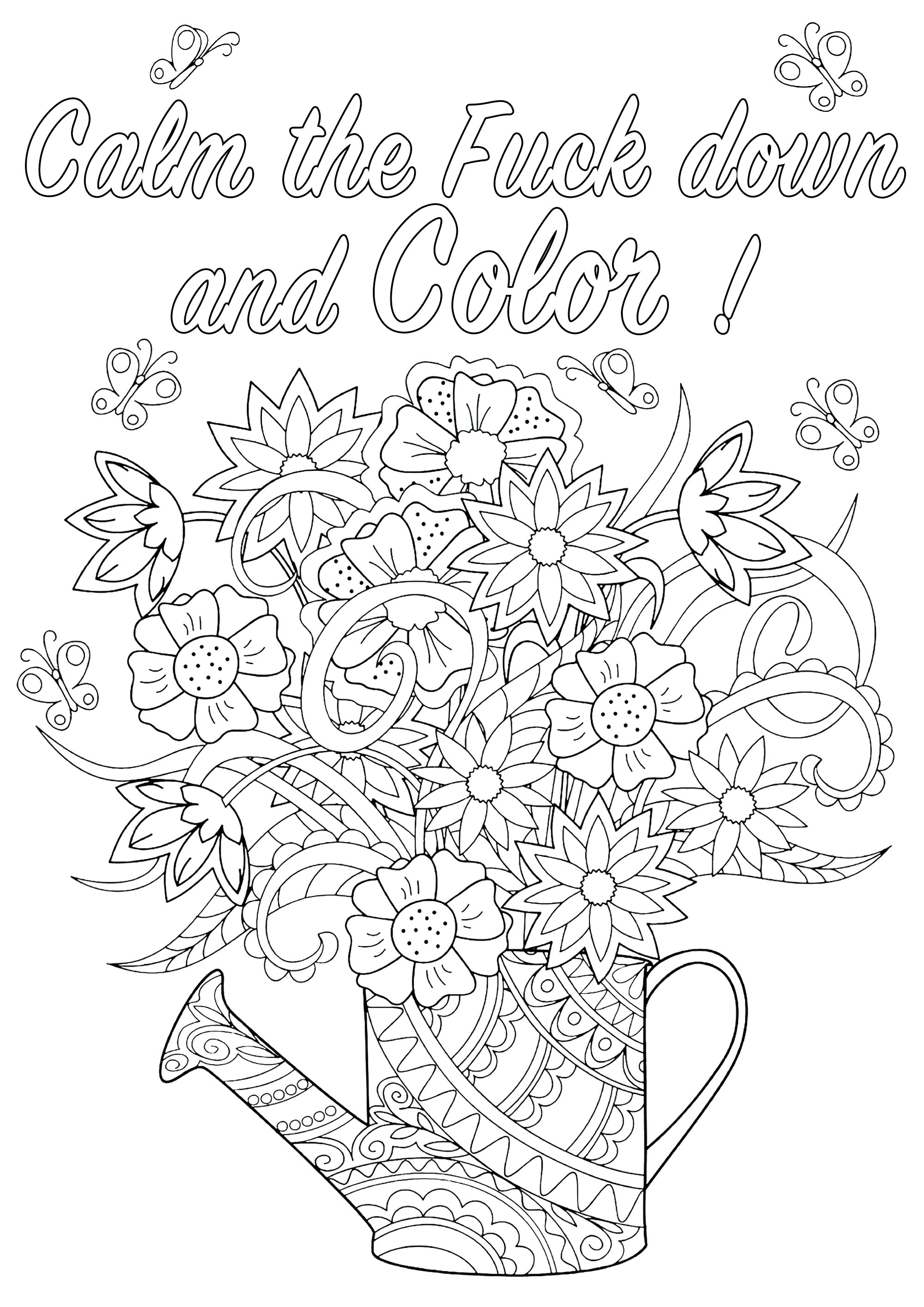 Acalma-te e pinta! : Desenhos de palavrões para colorir com flores num regador Acalma-te e pinta! : Desenhos de palavrões para colorir com flores num regador